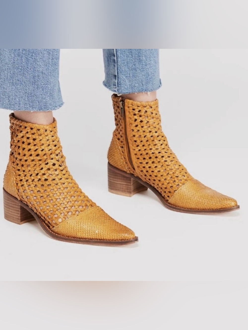 FREE PEOPLE In the Loop Woven Light Tan Ankle Boots